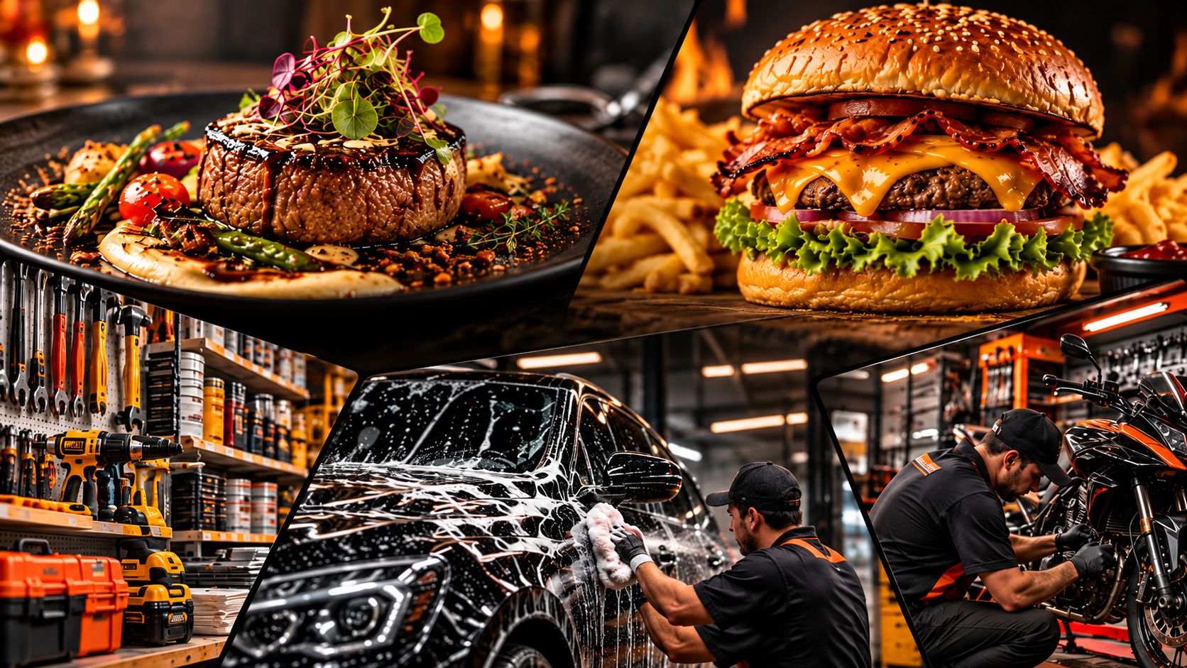 Gastronomía, ferretería, lavado de carros y mecánica de motos